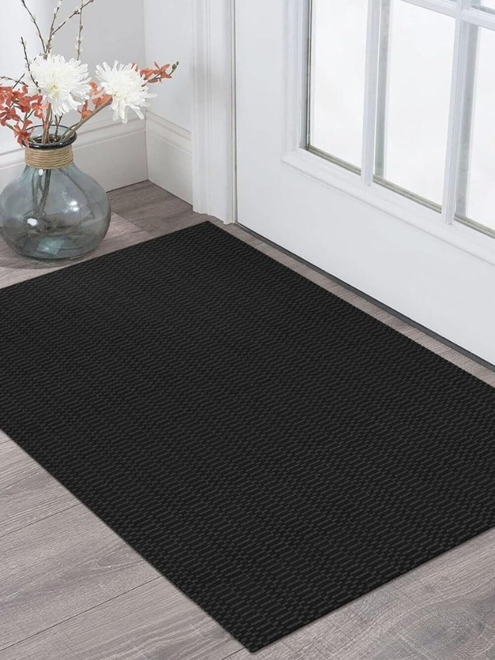 2x3 Washable Entryway Rug, Non Slip Woven Door Mat, Black/Grey
